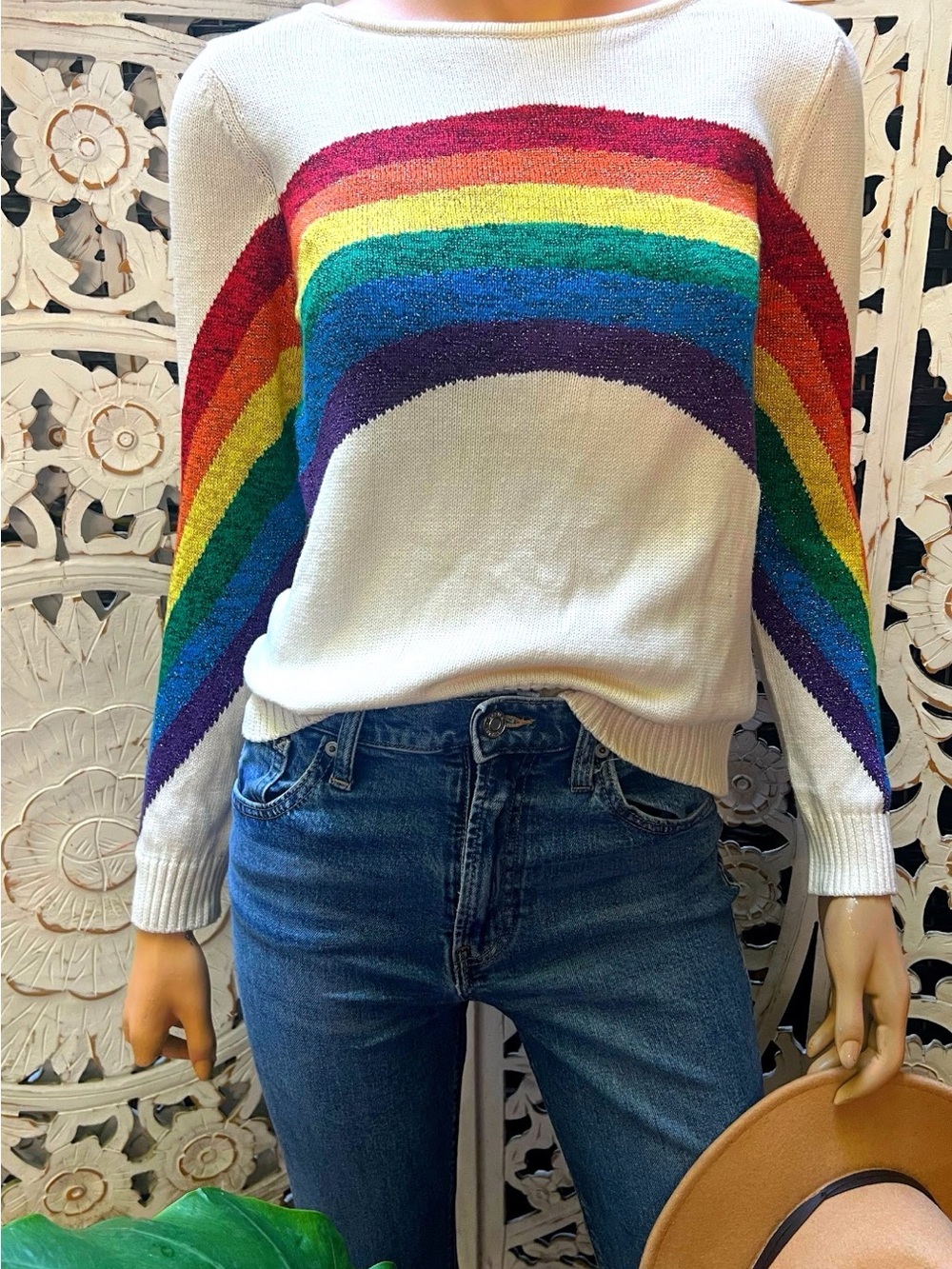 RARE Narc Jacobs rainbow cotton sweater with lurex metallic threads Size S